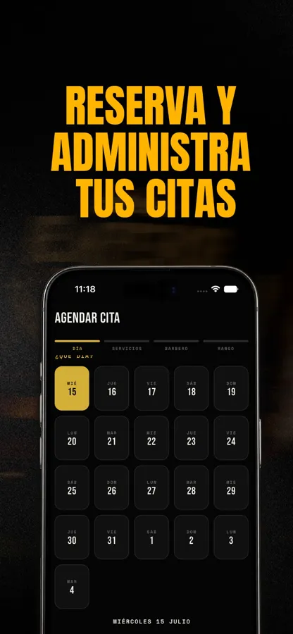 Pantalla para agendar cita en la app
