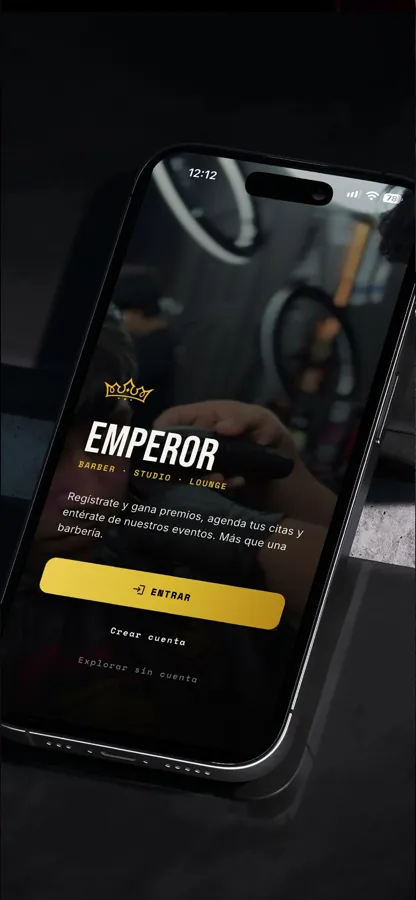Pantalla de bienvenida de la app Emperor