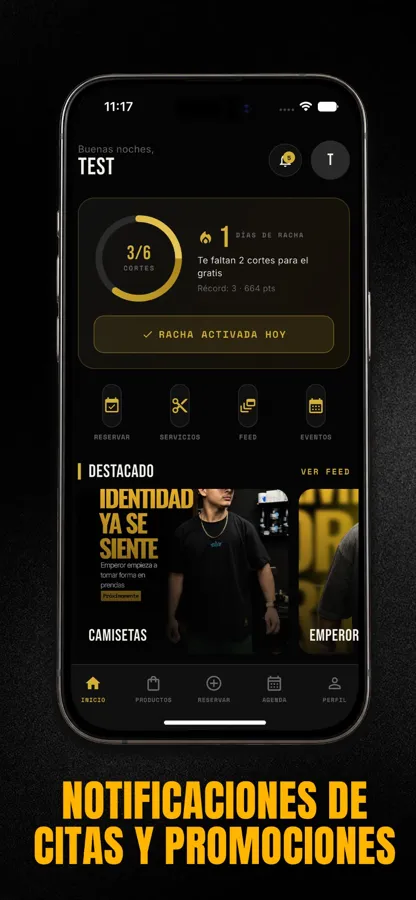 Pantalla de inicio de la app con la racha de cortes